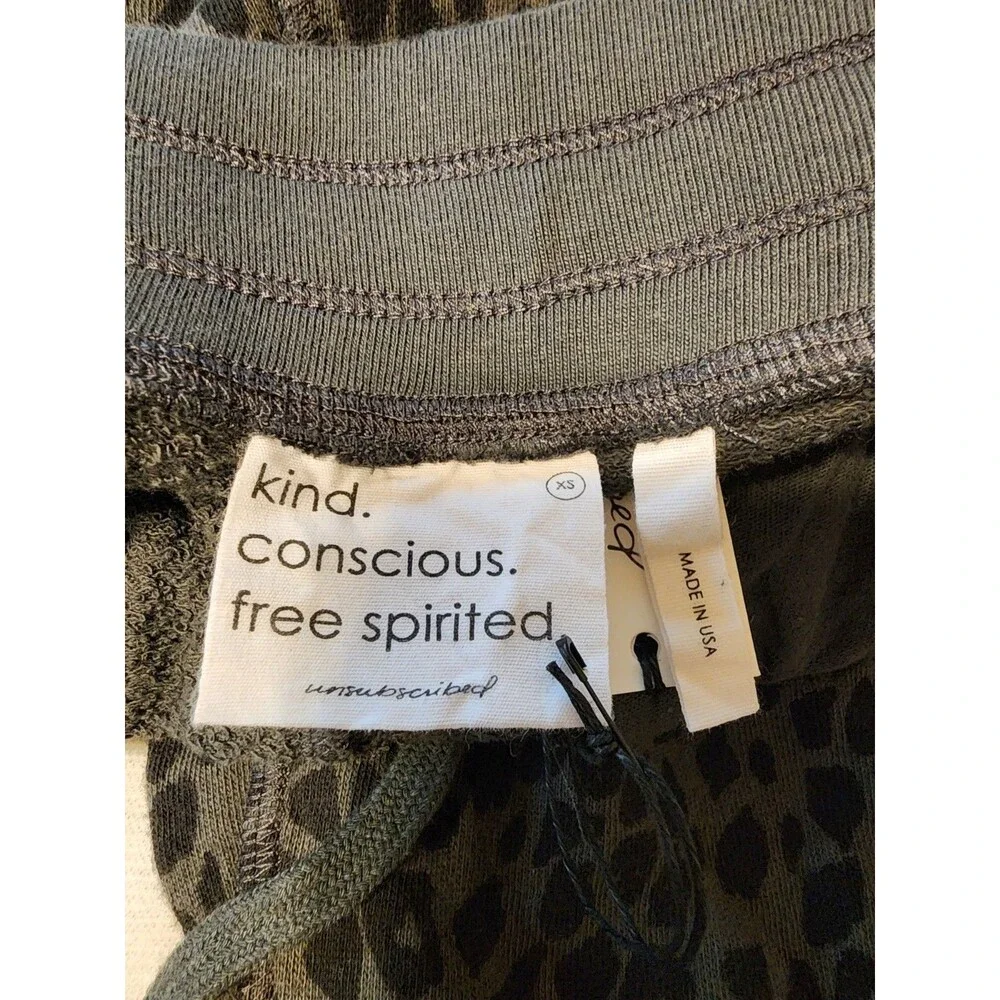 Unsubscribed Cotton Joggers Womens XS Black Leopard Print Drawcord Sustainable